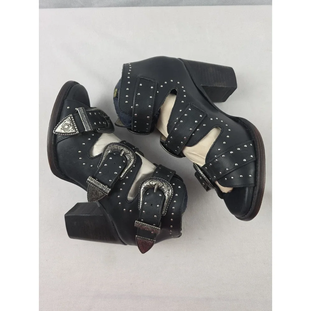 New Freebird By Steven Women Violet Black Leather Sandals Size US 9.5